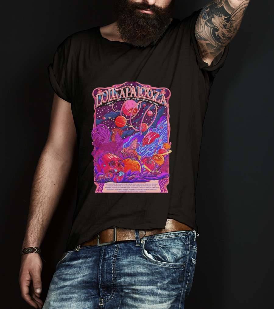 Lollapalooza India 2026 January 24 25 Planetary Cosmic Wildlife Perry Farrell X Aaquib Wani T-Shirt
