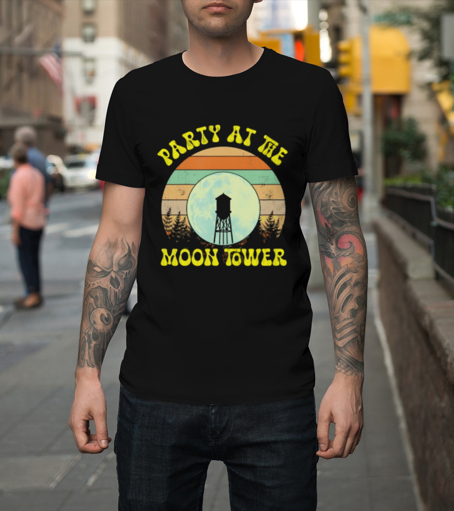Party At The Moontower Retro Sunset Landscape Moon T-Shirt
