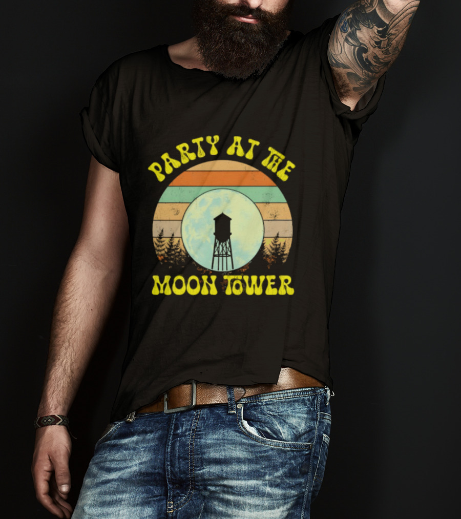 Party At The Moontower Retro Sunset Landscape Moon T-Shirt