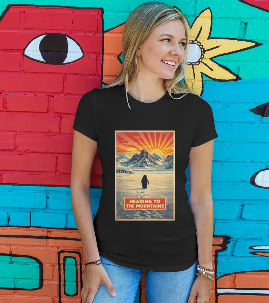 Penguin Journey Heading To The Mountains Sunrise T-Shirt