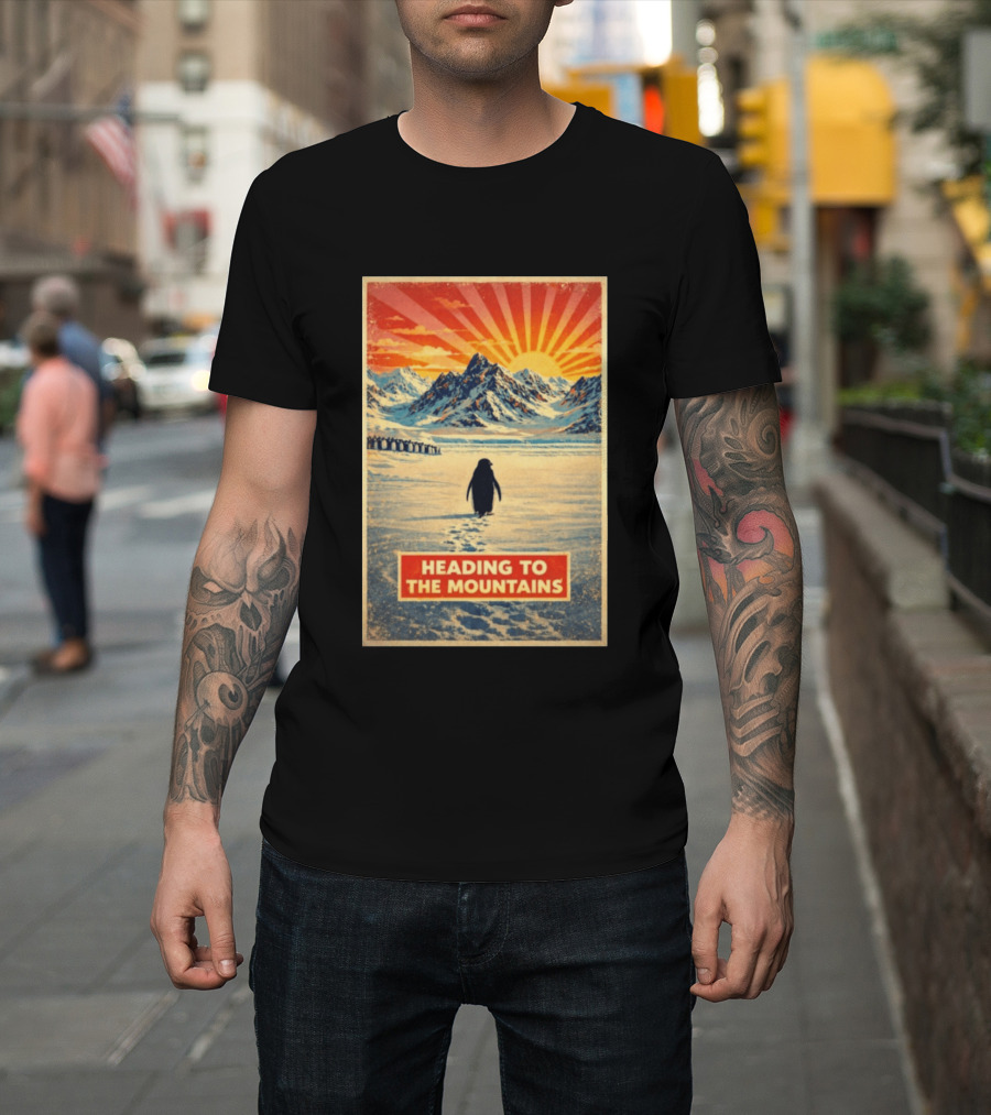 Penguin Journey Heading To The Mountains Sunrise T-Shirt