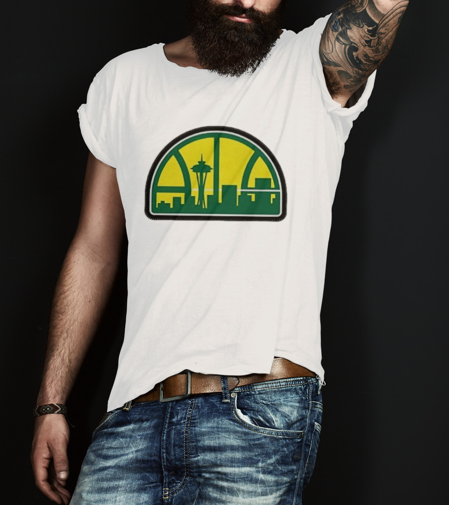 NBA Seattle Skyline Space Needle Hardwood Basketball T-Shirt