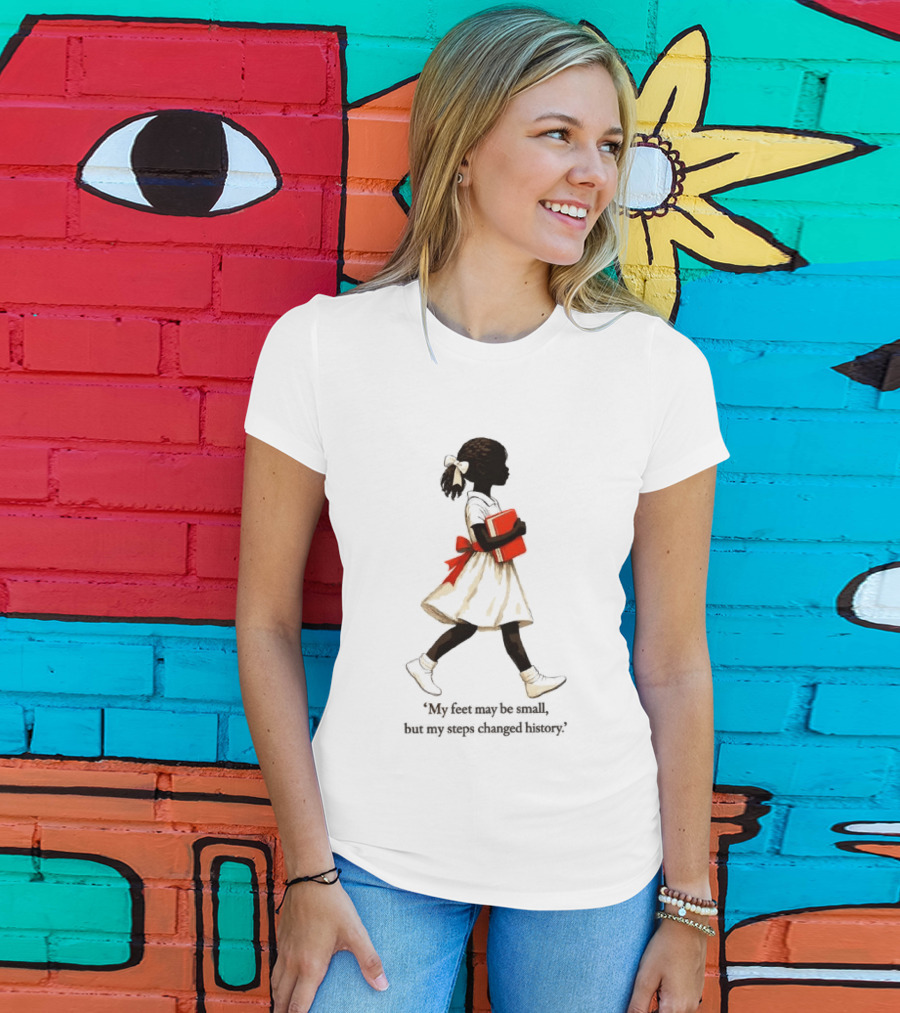 My Feet May Be Small But My Steps Changed History Young Black Girl Carrying Book T-Shirt