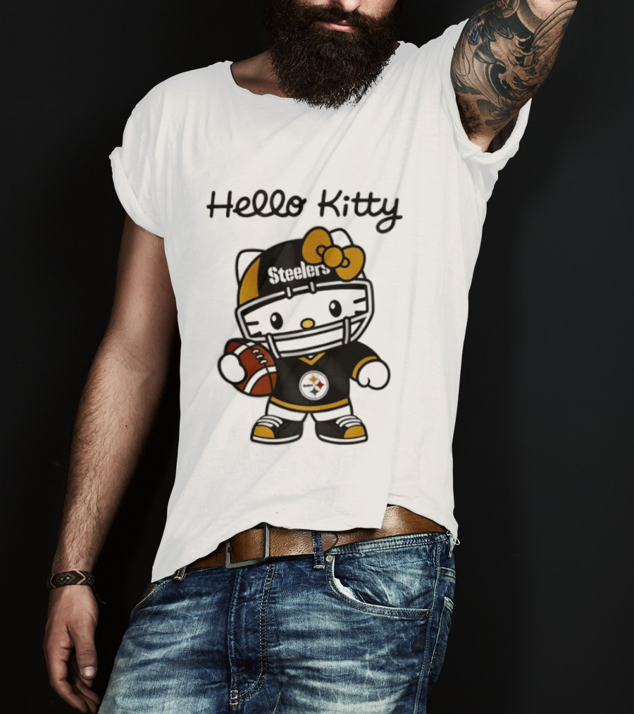 Hello Kitty Steelers Football Helmet Bow Fan T-Shirt