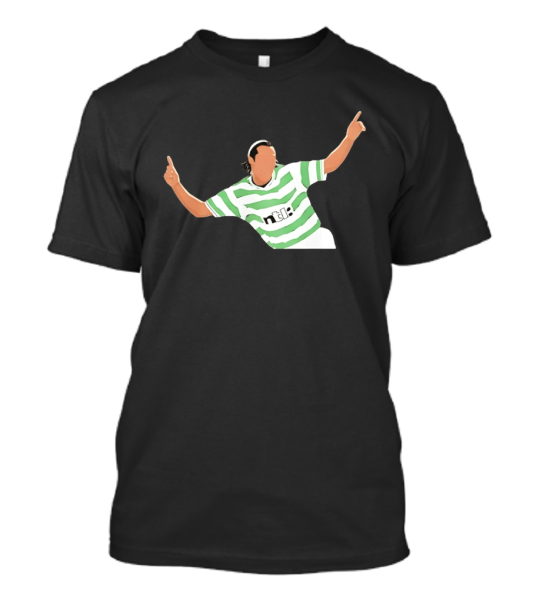 Henrik Larsson Celebrating In Celtic FC Hoops With Ntl Sponsorship T-Shirt