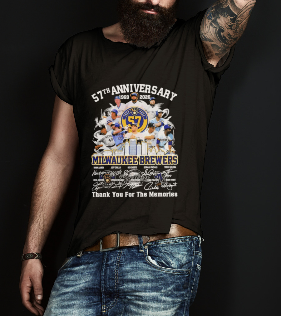 Milwaukee Brewers 57th Anniversary 1969 2023 Thank You For The Memories Signatures T-Shirt