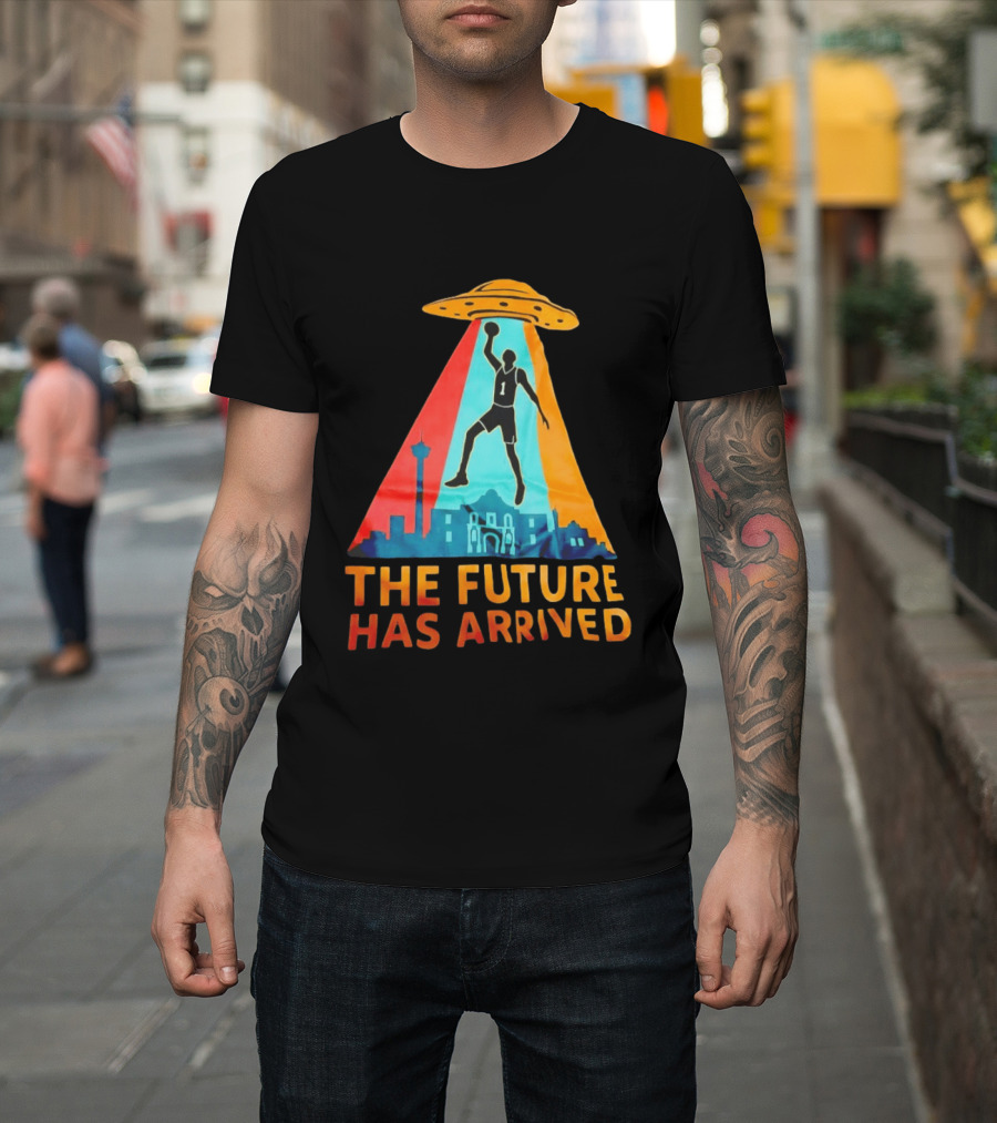Basketball UFO Abduction Cityscape The Future Has Arrived T-Shirt