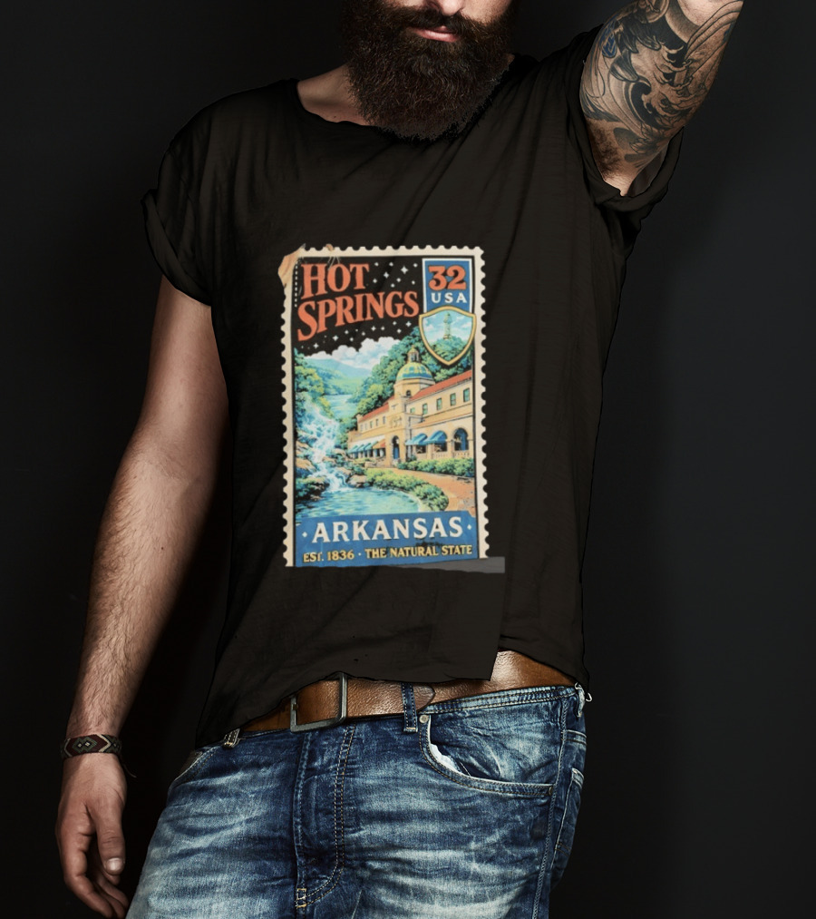 Hot Springs 32 USA Arkansas Established 1836 The Natural State Vintage Stamp T-Shirt
