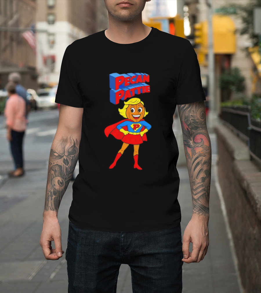 Pecan Pattie Superhero Character Red Blue Outfit T-Shirt