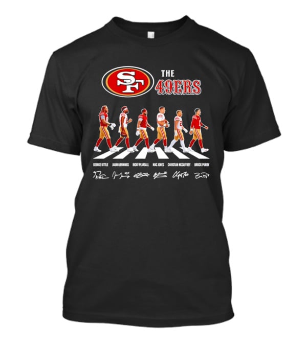 San Francisco 49ers Abbey Road 2026 Signatures Trent Williams Deebo Samuel George Kittle Christian McCaffrey Brock Purdy T-Shirt