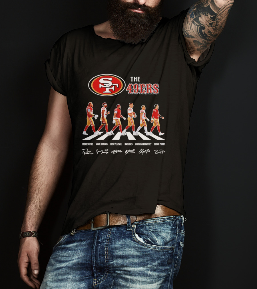 San Francisco 49ers Abbey Road 2026 Signatures Trent Williams Deebo Samuel George Kittle Christian McCaffrey Brock Purdy T-Shirt