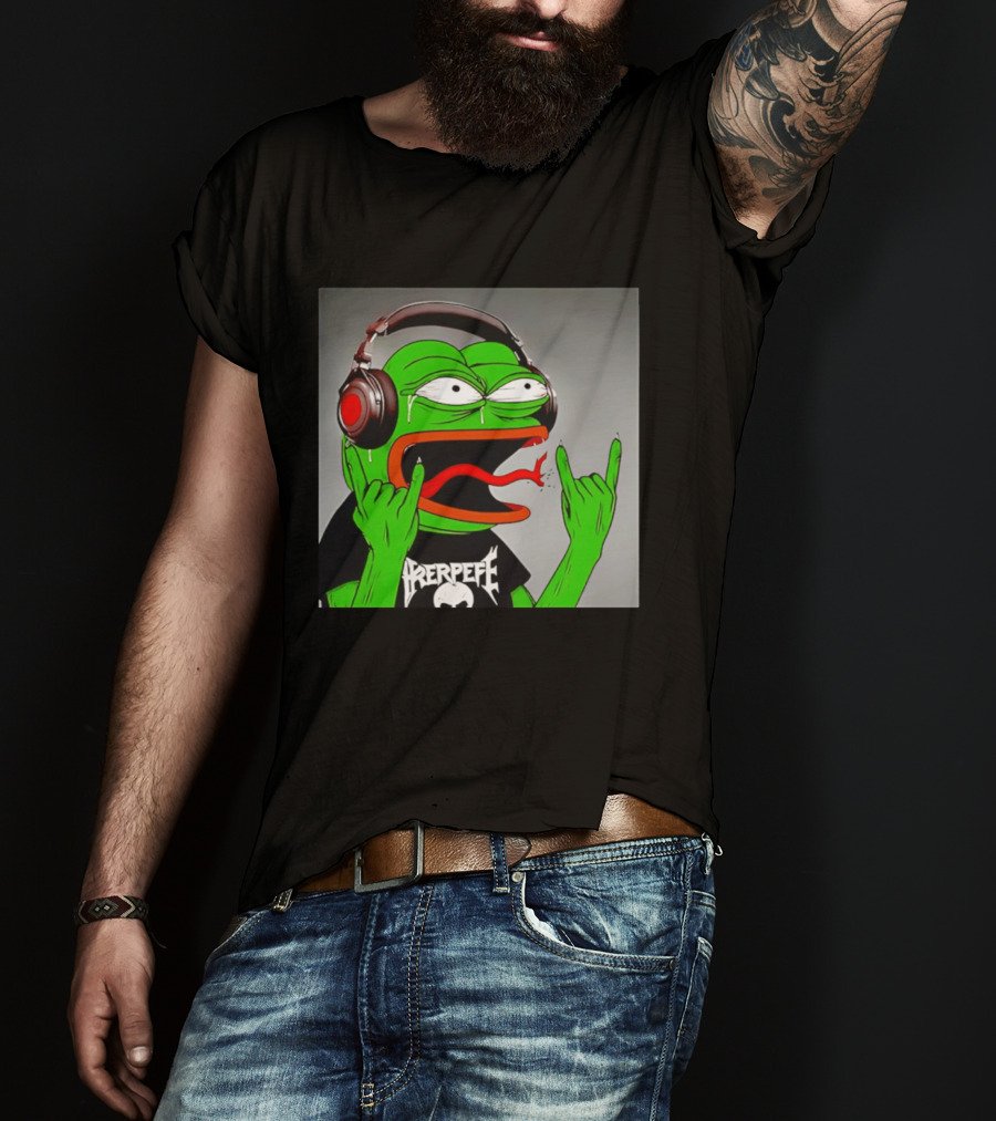 Pepe The Frog Metal Rocker With Headphones And Screaming Face T-Shirt