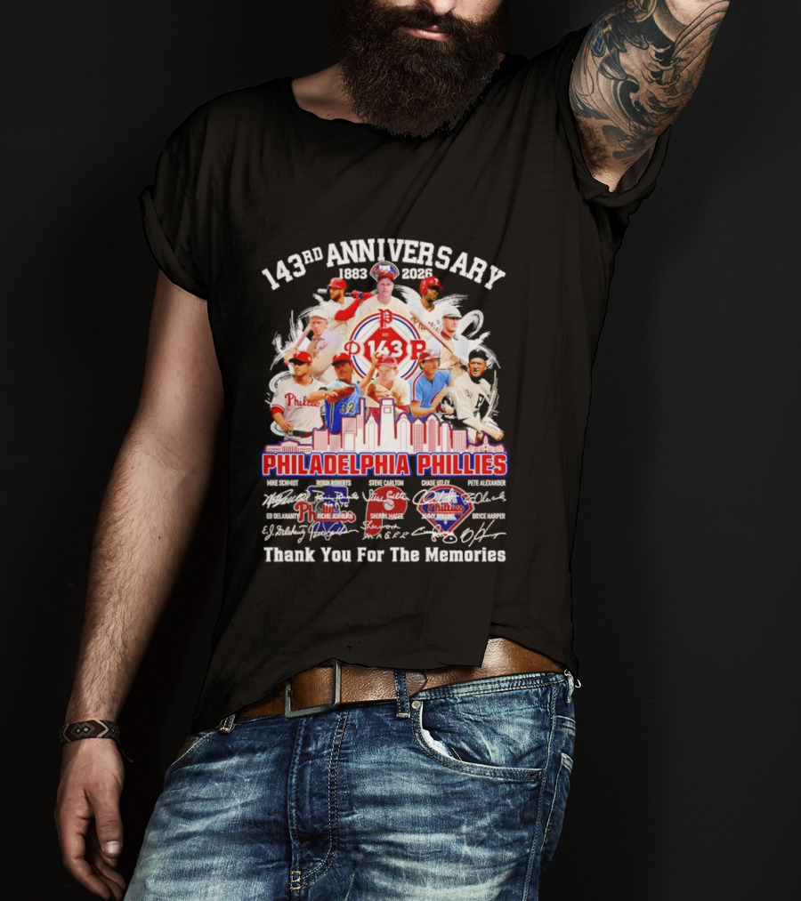 143rd Anniversary 1883 2026 Philadelphia Phillies Players City Skyline Thank You For The Memories T-Shirt