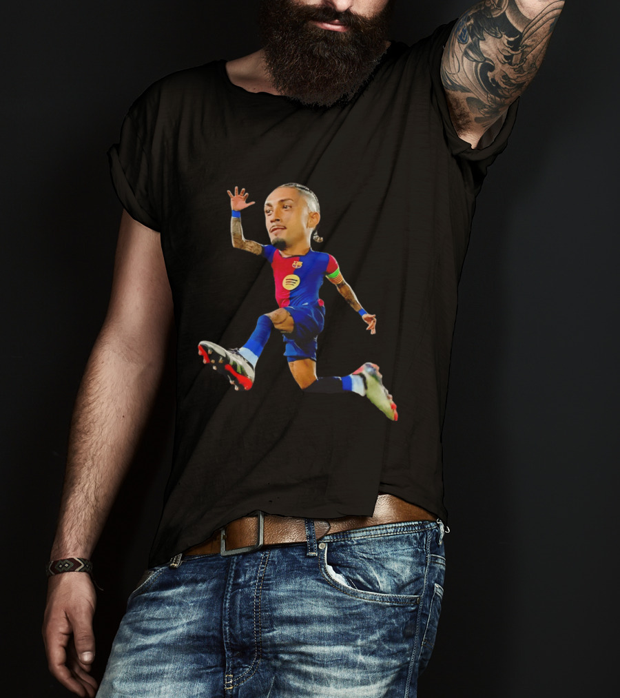 Raphinha Barcelona La Liga Brasil Caricature Player Action Pose T-Shirt