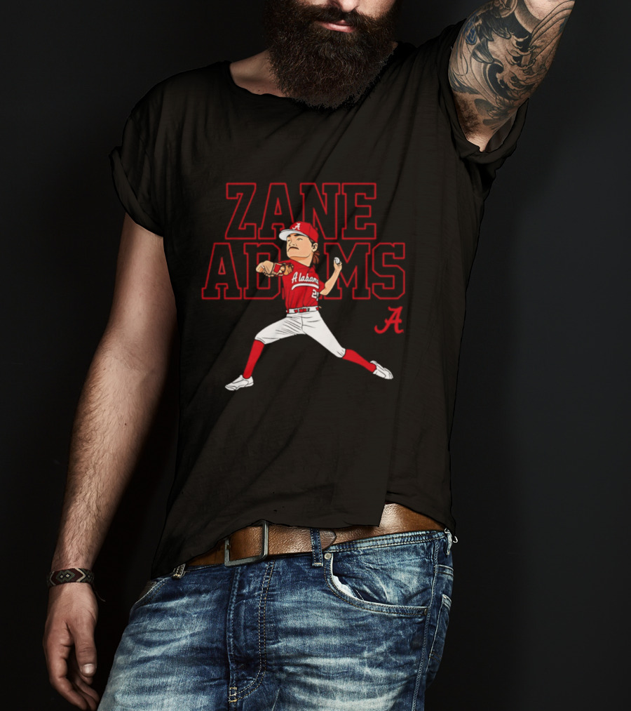 Zane Adams Alabama Baseball NCAA Caricature Pitcher Player Jersey T-Shirt