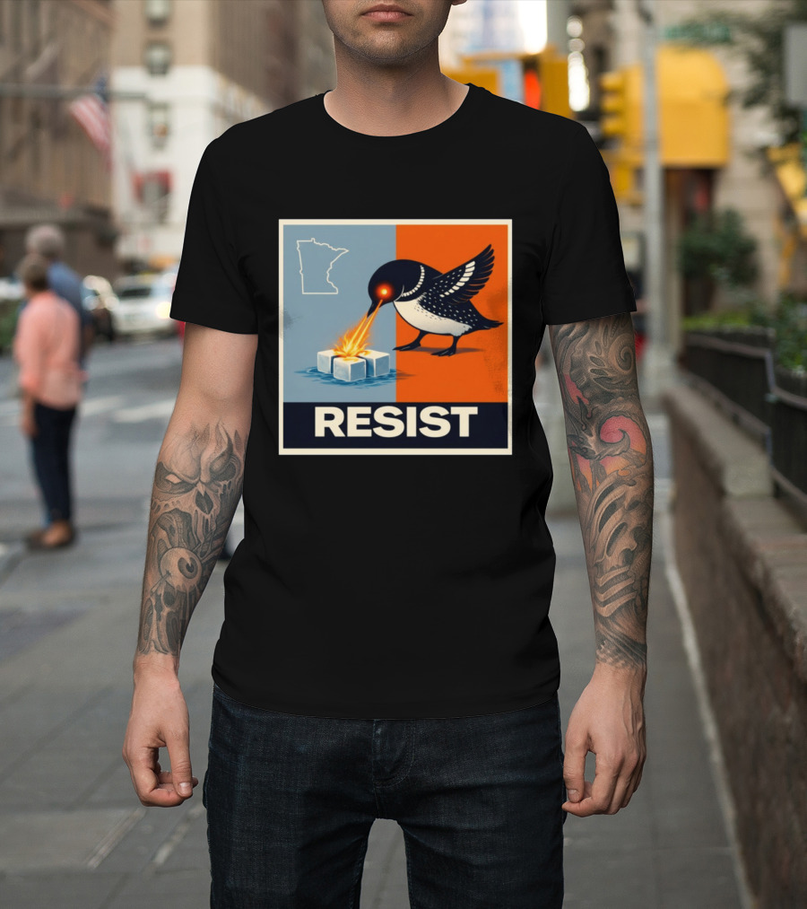 Rebel Minneapolis Ice Protest Resist With Loon Laser Bird And Minnesota Map T-Shirt