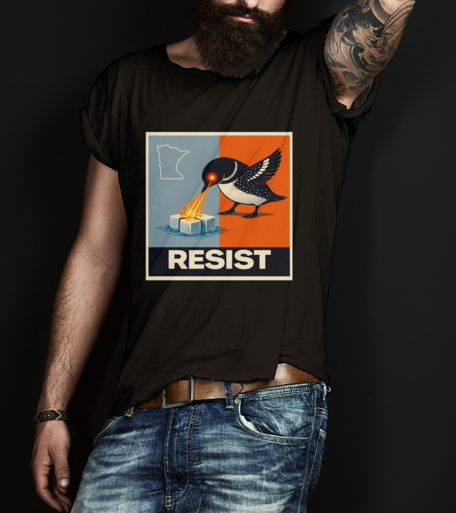 Rebel Minneapolis Ice Protest Resist With Loon Laser Bird And Minnesota Map T-Shirt