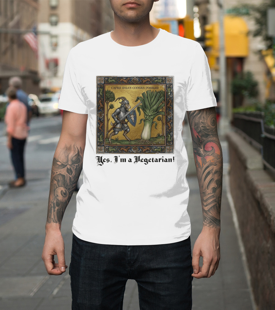 Capra Miles Contra Porrum Knight Vs Leek Yes I'm A Vegetarian T-Shirt