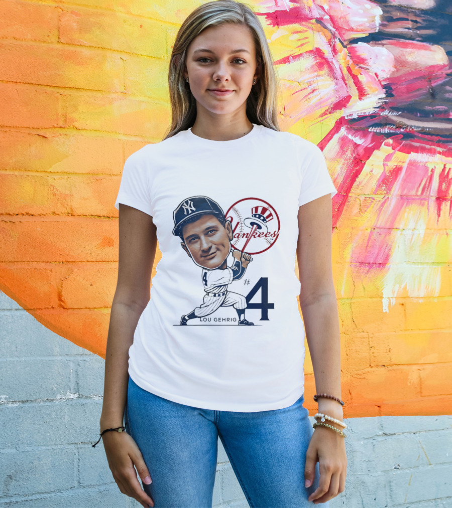 Lou Gehrig New York Yankees #4 Caricature Yankees T-Shirt