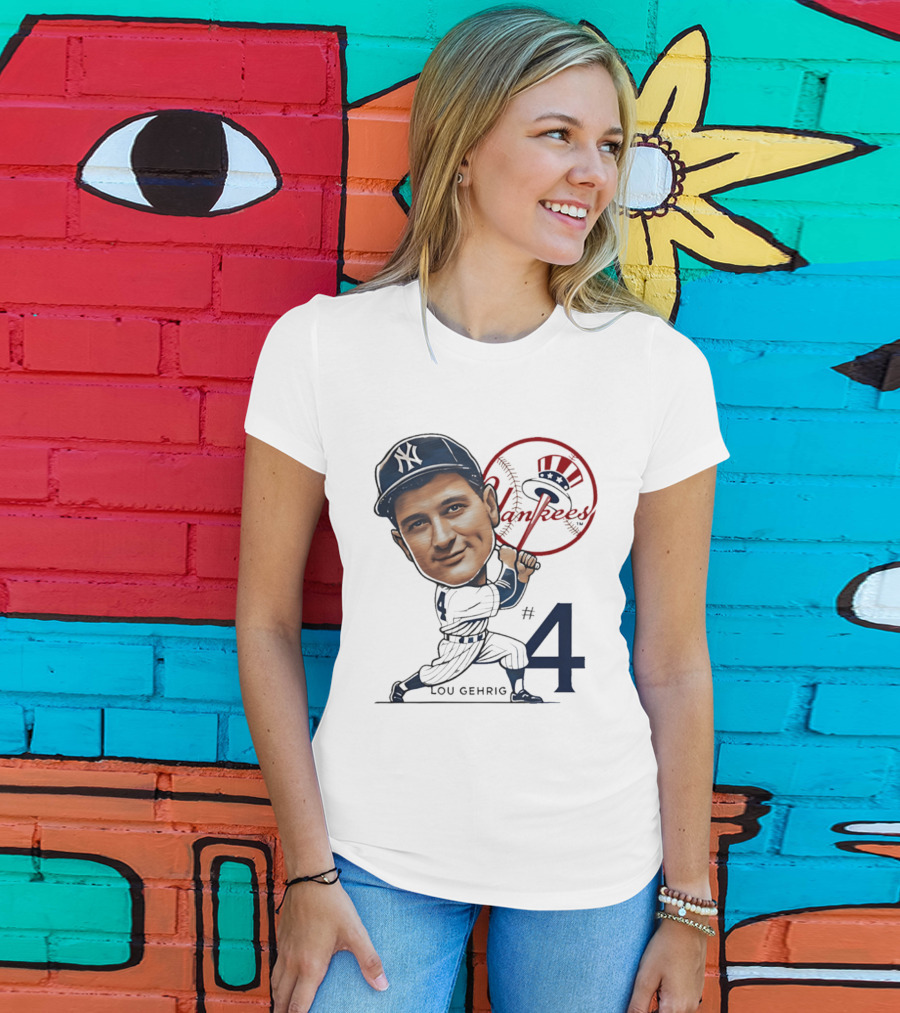 Lou Gehrig New York Yankees #4 Caricature Yankees T-Shirt