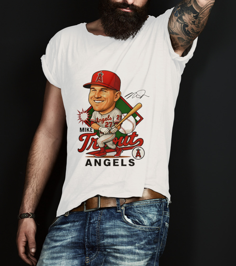 Mike Trout Angels Baseball Caricature Los Angeles Legend T-Shirt