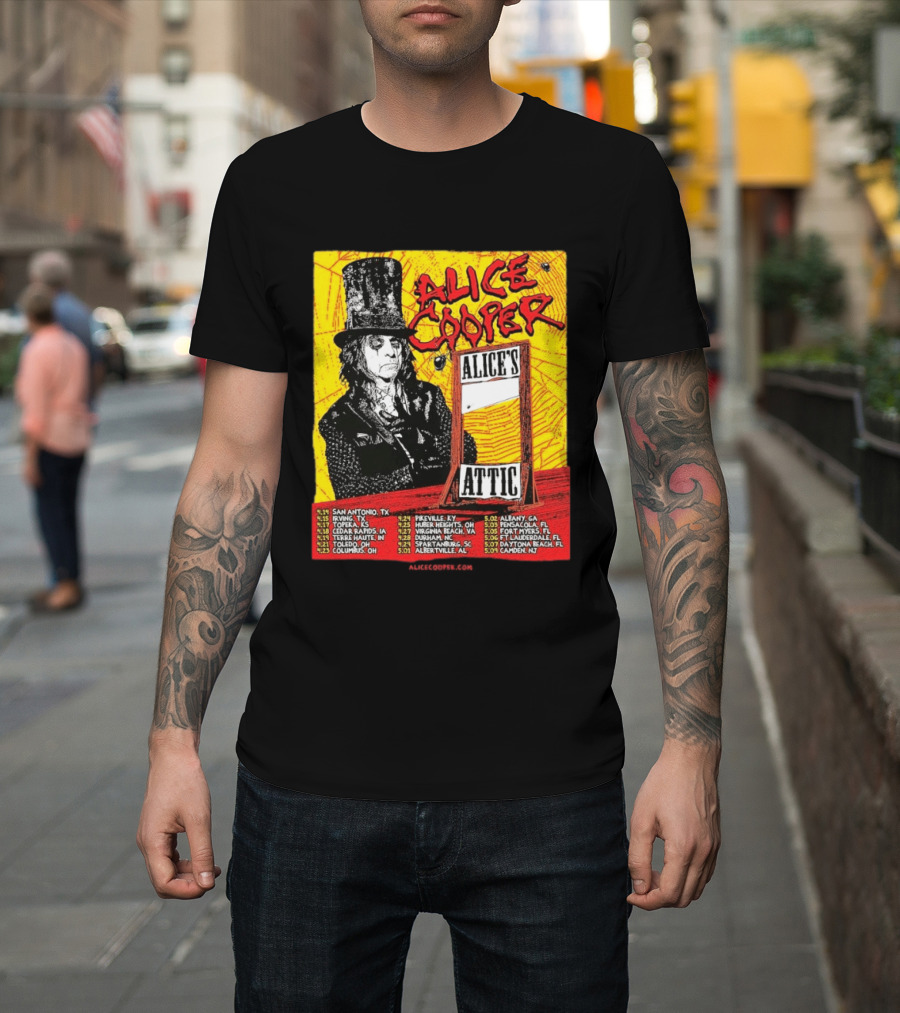 Alice Cooper 2026 Alice's Attic Tour Dates San Antonio Albany Locations T-Shirt