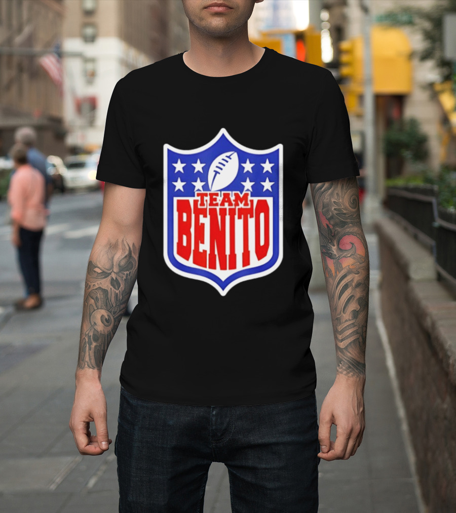 Team Benito Football Shield Stars Personalized Name T-Shirt