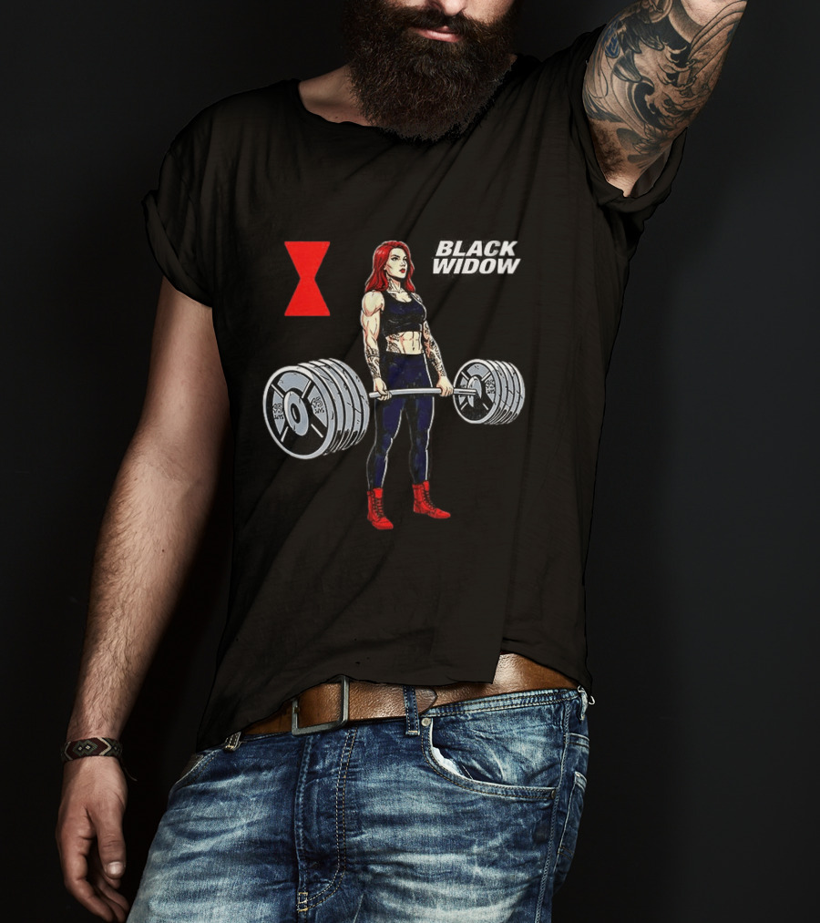 Black Widow Weightlifting Gym Workout Red Hourglass T-Shirt