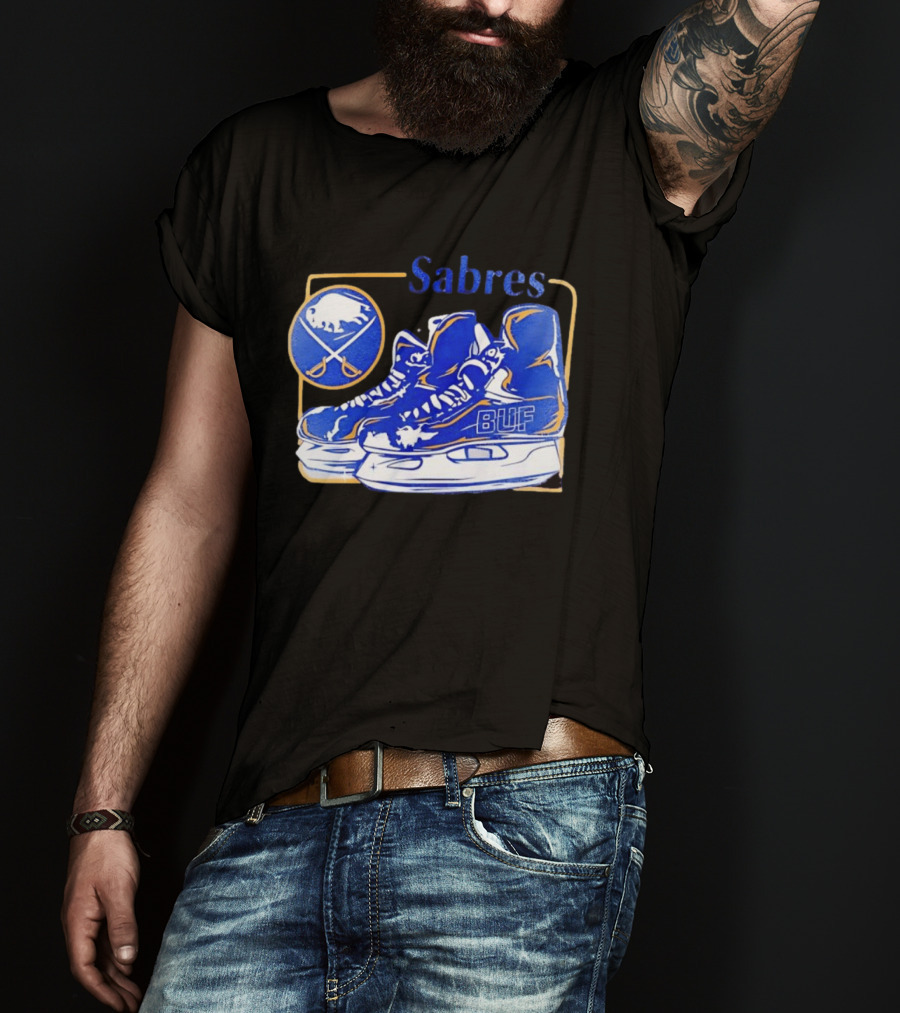 Sabres BUF Skates With Buffalo And Crossed Sabers T-Shirt