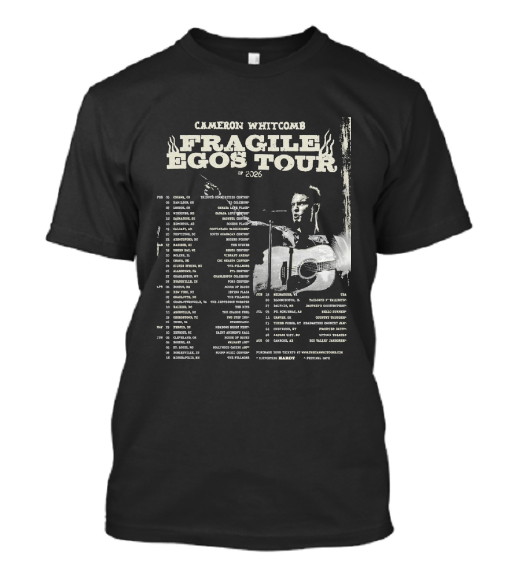 Cameron Whitcomb Fragile Egos Tour 2026 With Tour Dates And Guitar Image T-Shirt