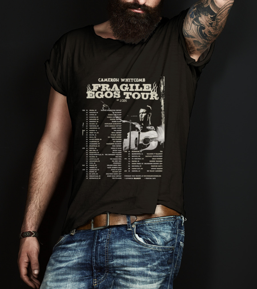 Cameron Whitcomb Fragile Egos Tour 2026 With Tour Dates And Guitar Image T-Shirt