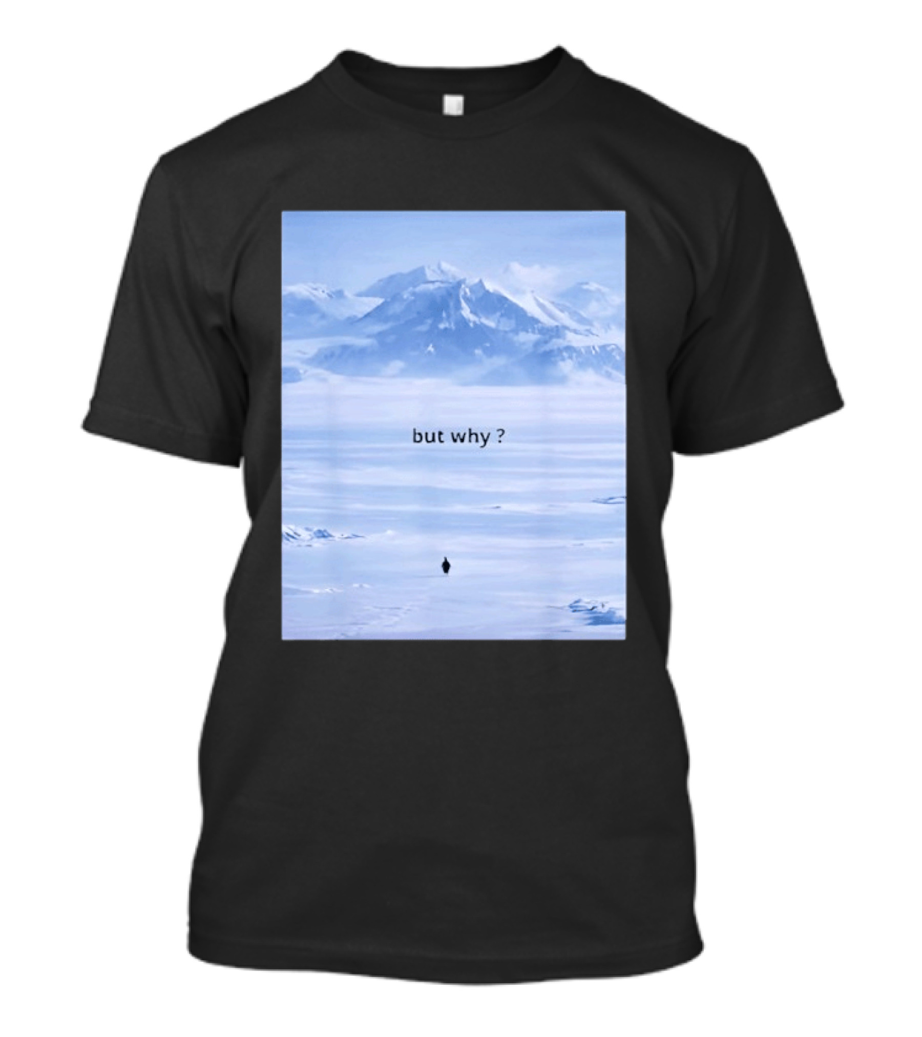 Penguin But Why Meme Snowy Mountains Motivational Scene T-Shirt