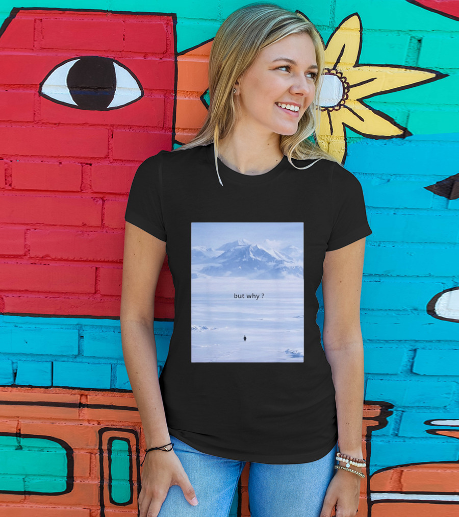 Penguin But Why Meme Snowy Mountains Motivational Scene T-Shirt