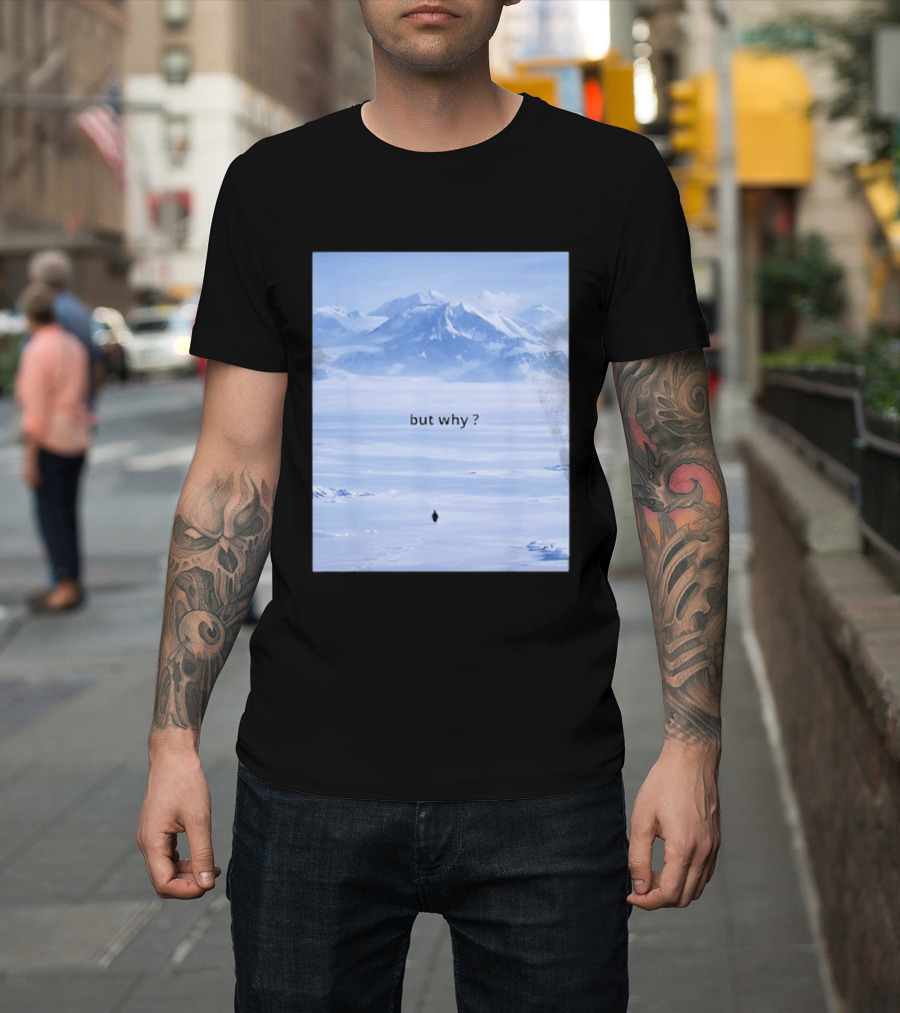 Penguin But Why Meme Snowy Mountains Motivational Scene T-Shirt