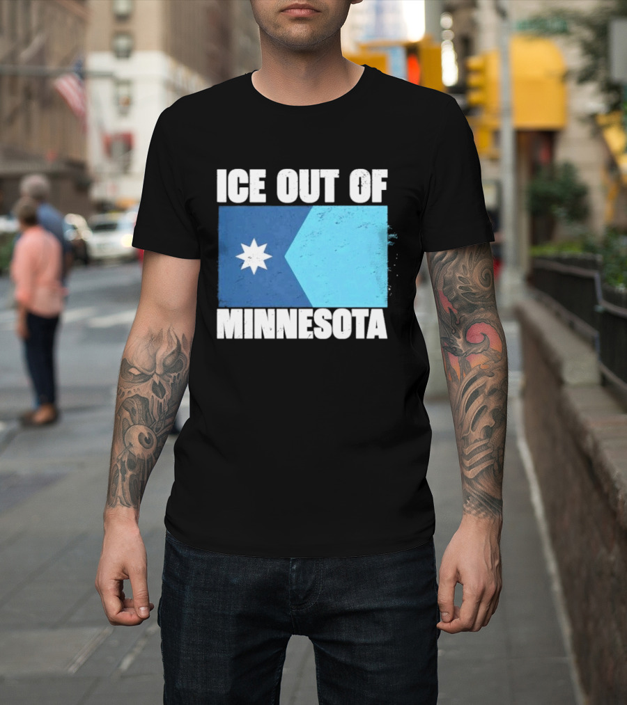 Ice Out Of Minnesota Flag Star Blue Shape T-Shirt