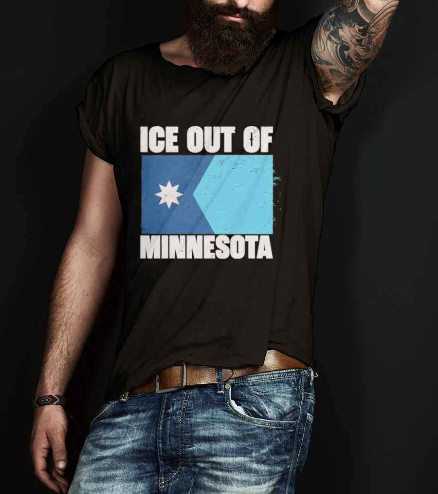 Ice Out Of Minnesota Flag Star Blue Shape T-Shirt