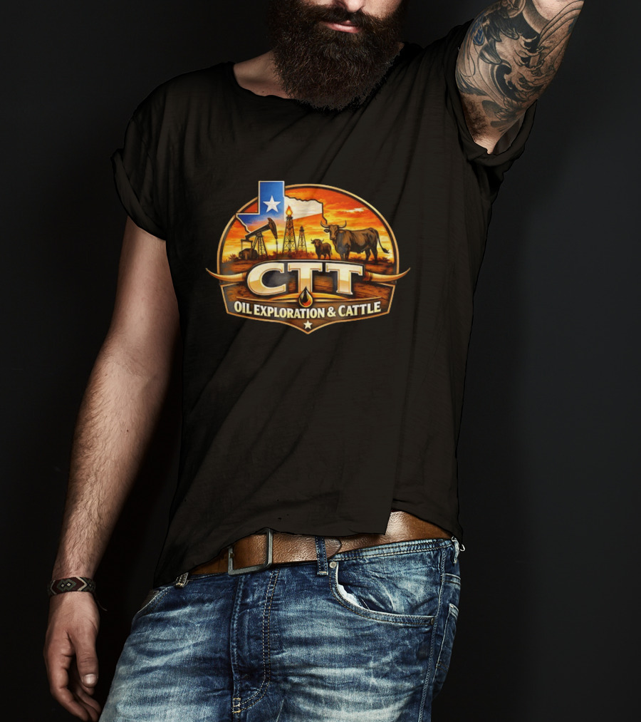 CTT Oil Exploration And Cattle Oilfield Texas Ranch Landscape T-Shirt