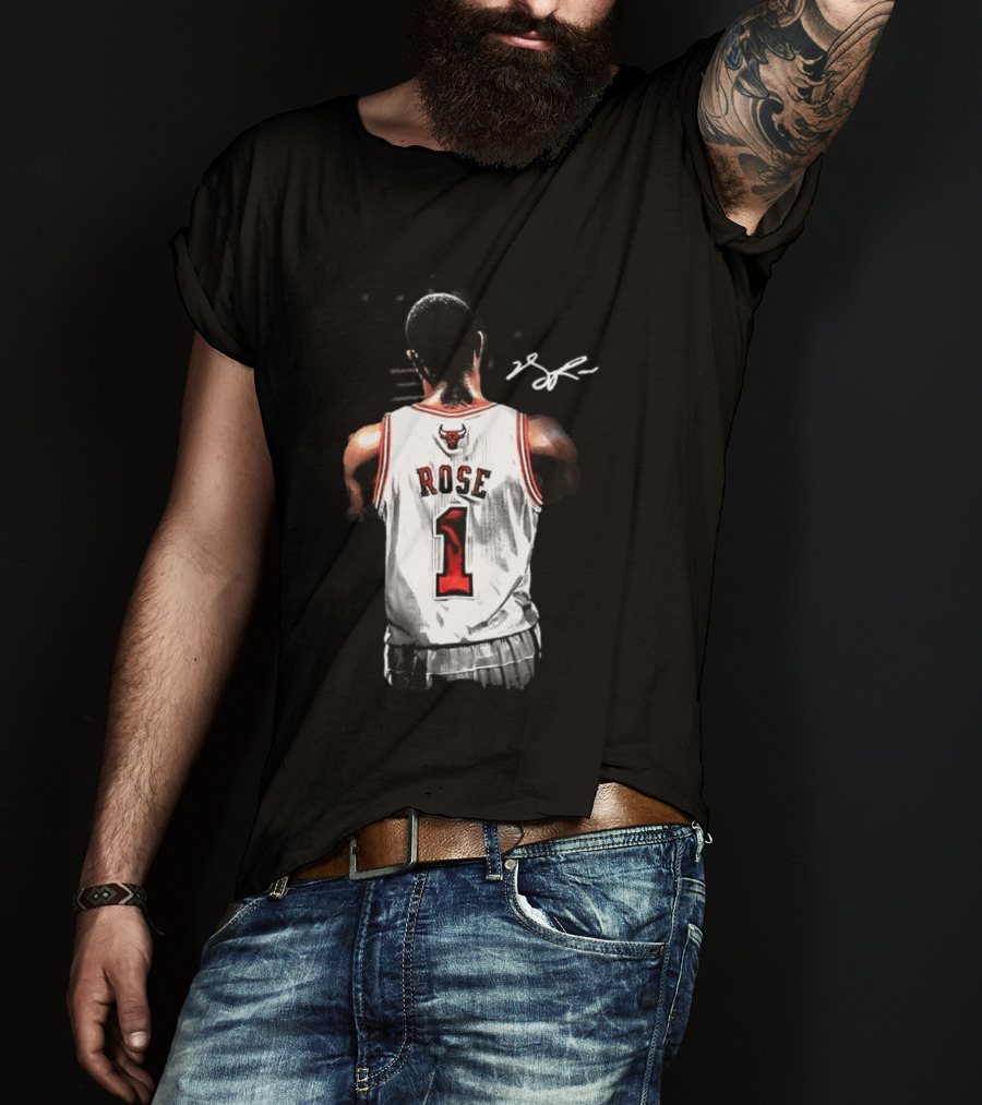 Derrick Rose Chicago Bulls Autographed Jersey Number 1 NBA T-Shirt