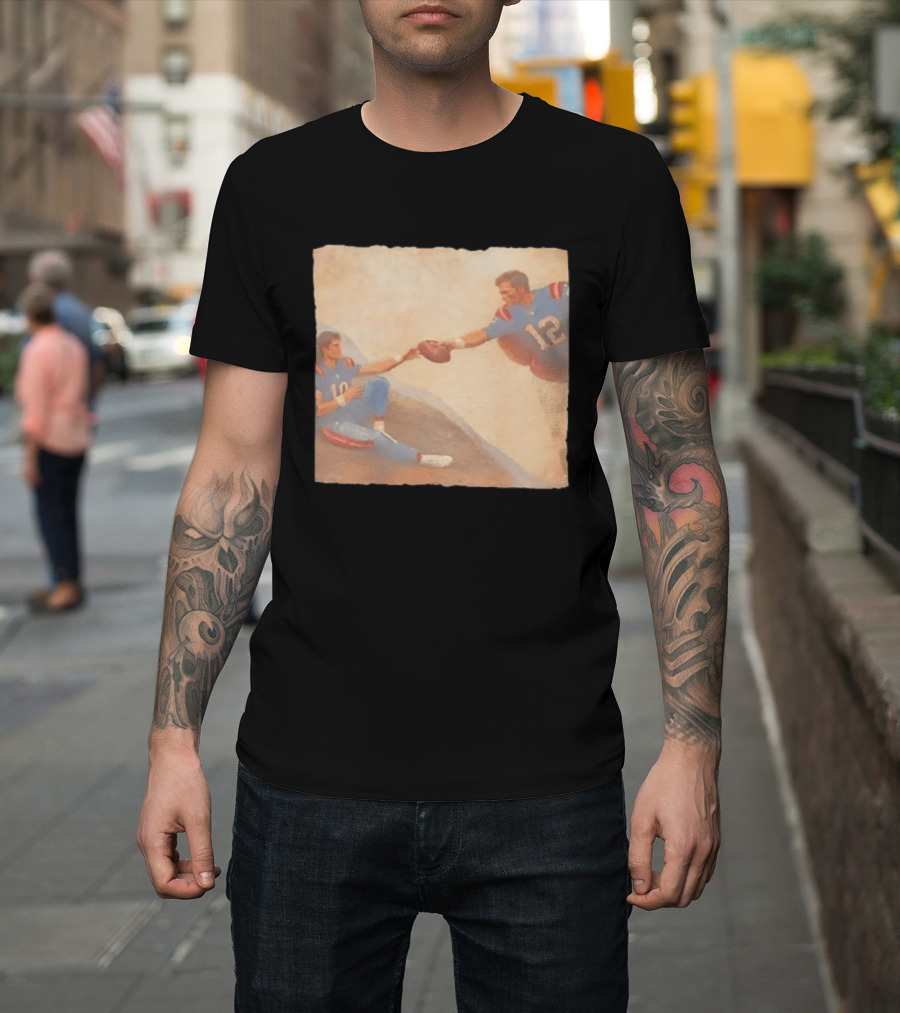 The Creation Of Tom Brady Passing Football To Drake Maye T-Shirt