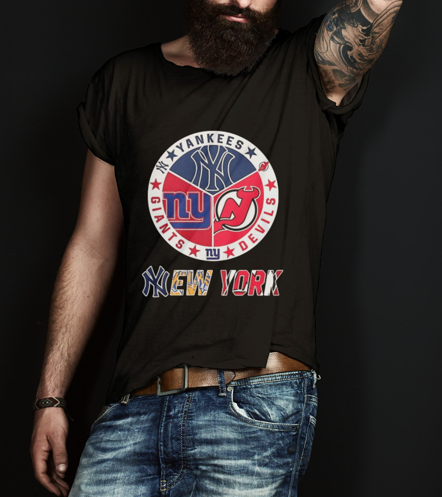 New York Yankees Giants New Jersey Devils Team Mashup T-Shirt
