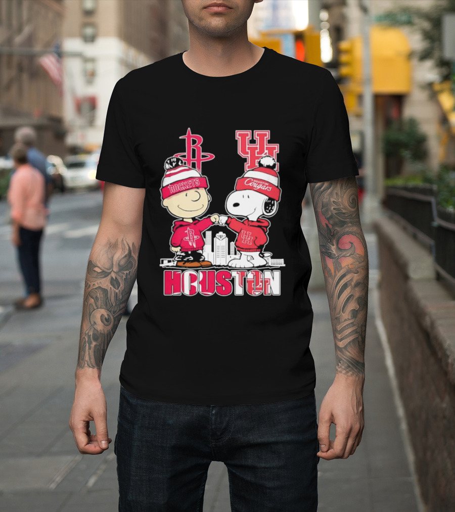 Peanuts Characters X Houston Rockets X University Of Houston Cougars Collaboration T-Shirt