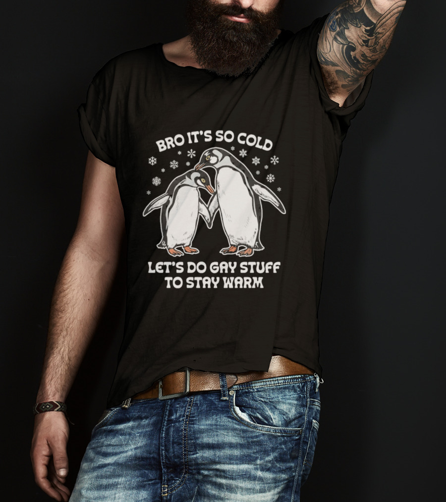 Bro It's So Cold Let's Do Gay Stuff To Stay Warm Penguins Snowflakes T-Shirt