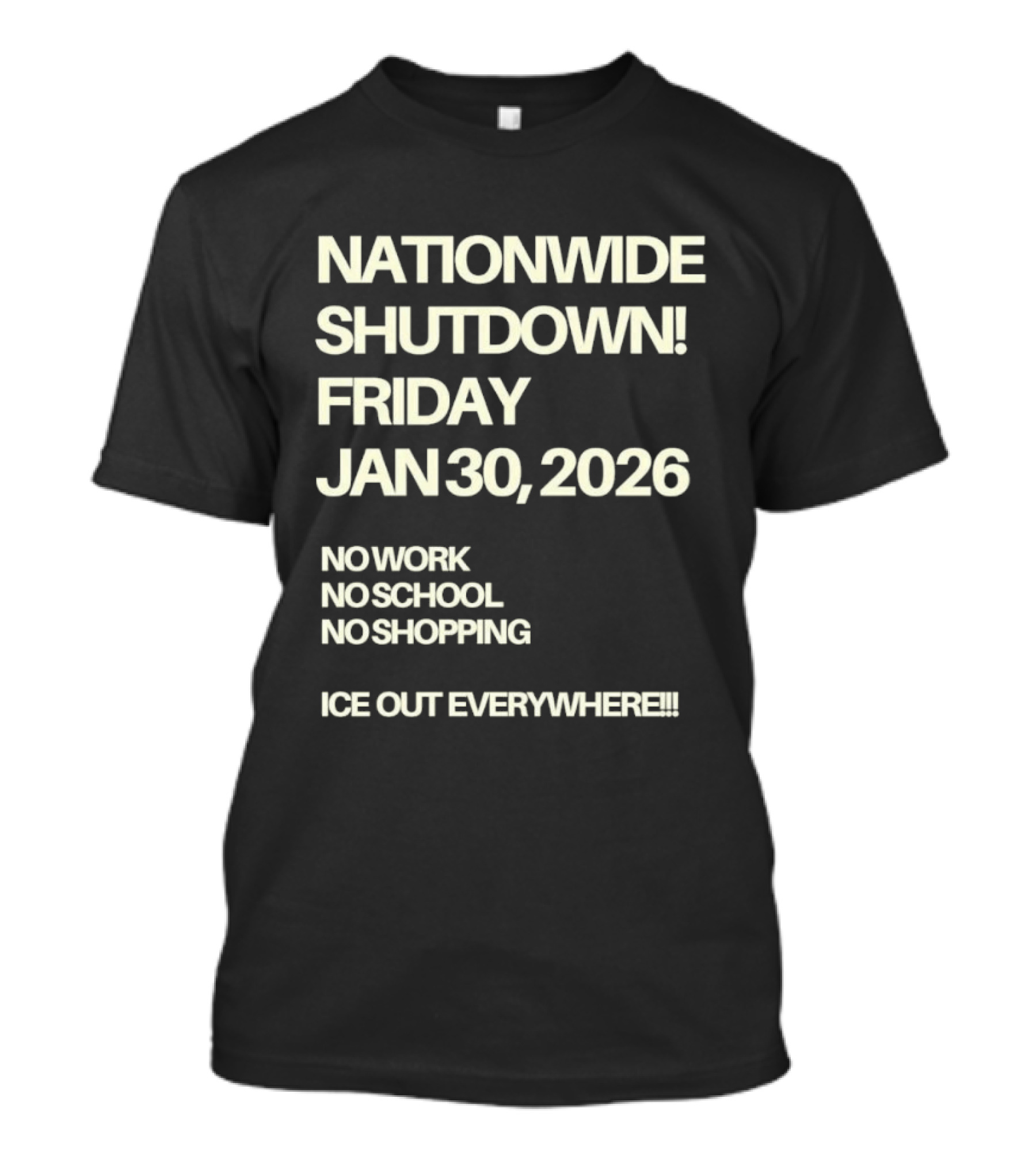 Nationwide Shutdown Friday January 30 2026 No Work No School No Shopping Ice Out Everywhere T-Shirt
