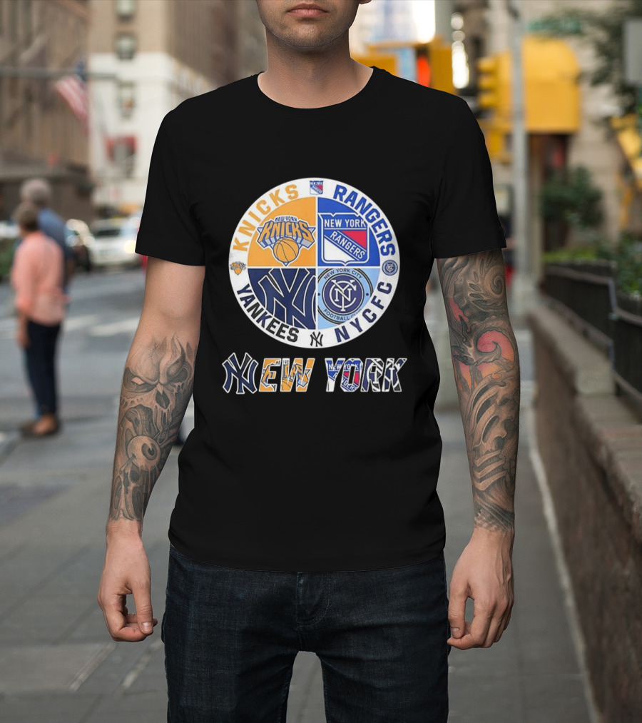 New York Knicks Rangers Yankees NYCFC Sports Teams Mashup T-Shirt