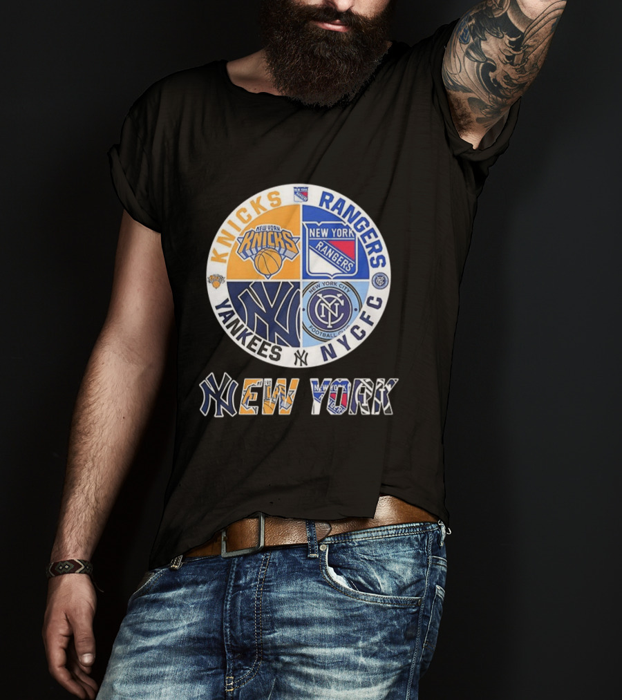 New York Knicks Rangers Yankees NYCFC Sports Teams Mashup T-Shirt