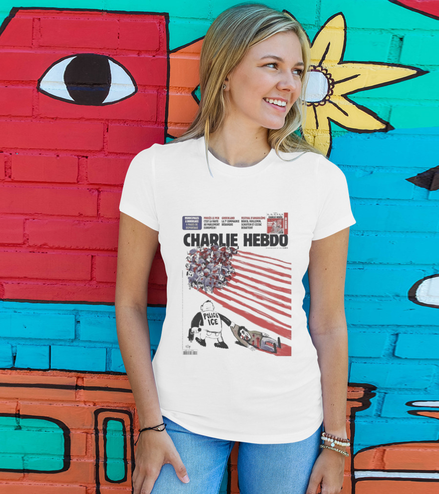 Charlie Hebdo ICE Officer With Flag And Migrant Scene T-Shirt