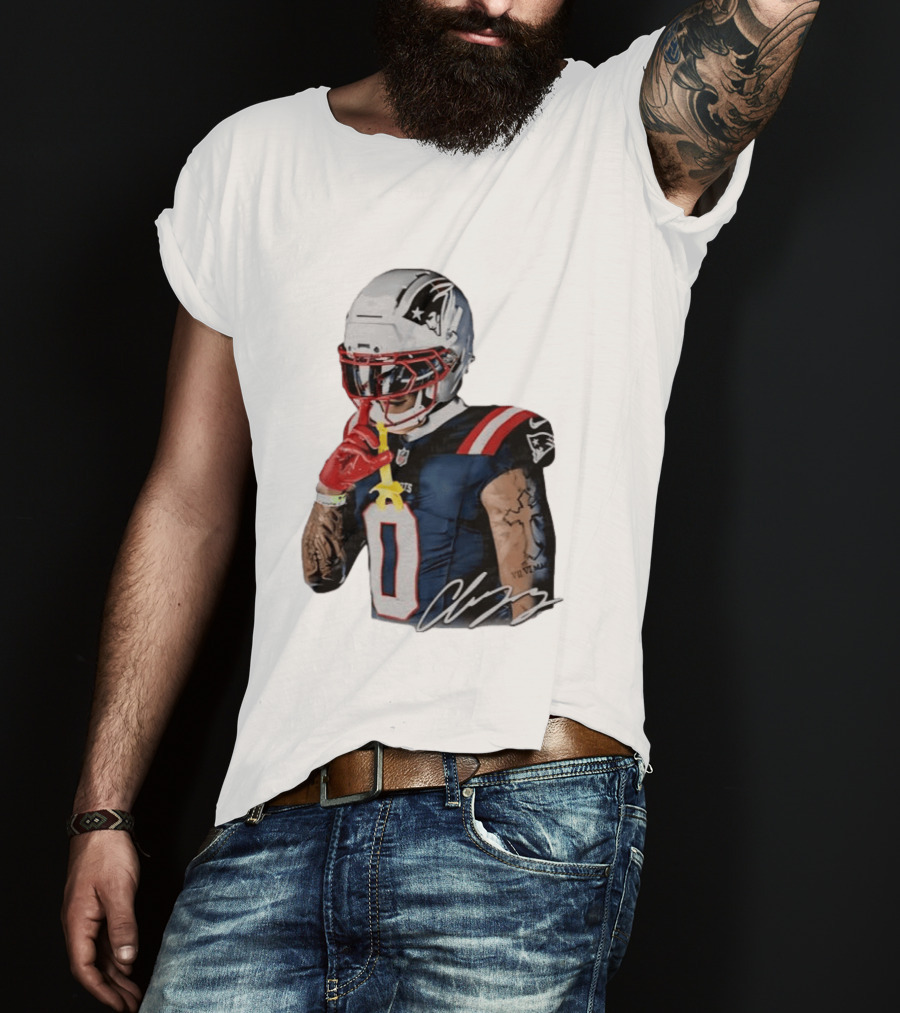 Christian Gonzalez Patriots Number Zero Shh Gesture Helmet Tattoo Football T-Shirt