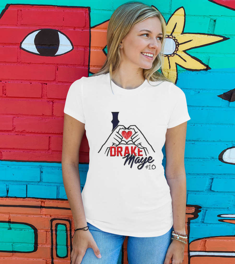 I Love Drake Maye #10 Heart Hands New England Patriots T-Shirt