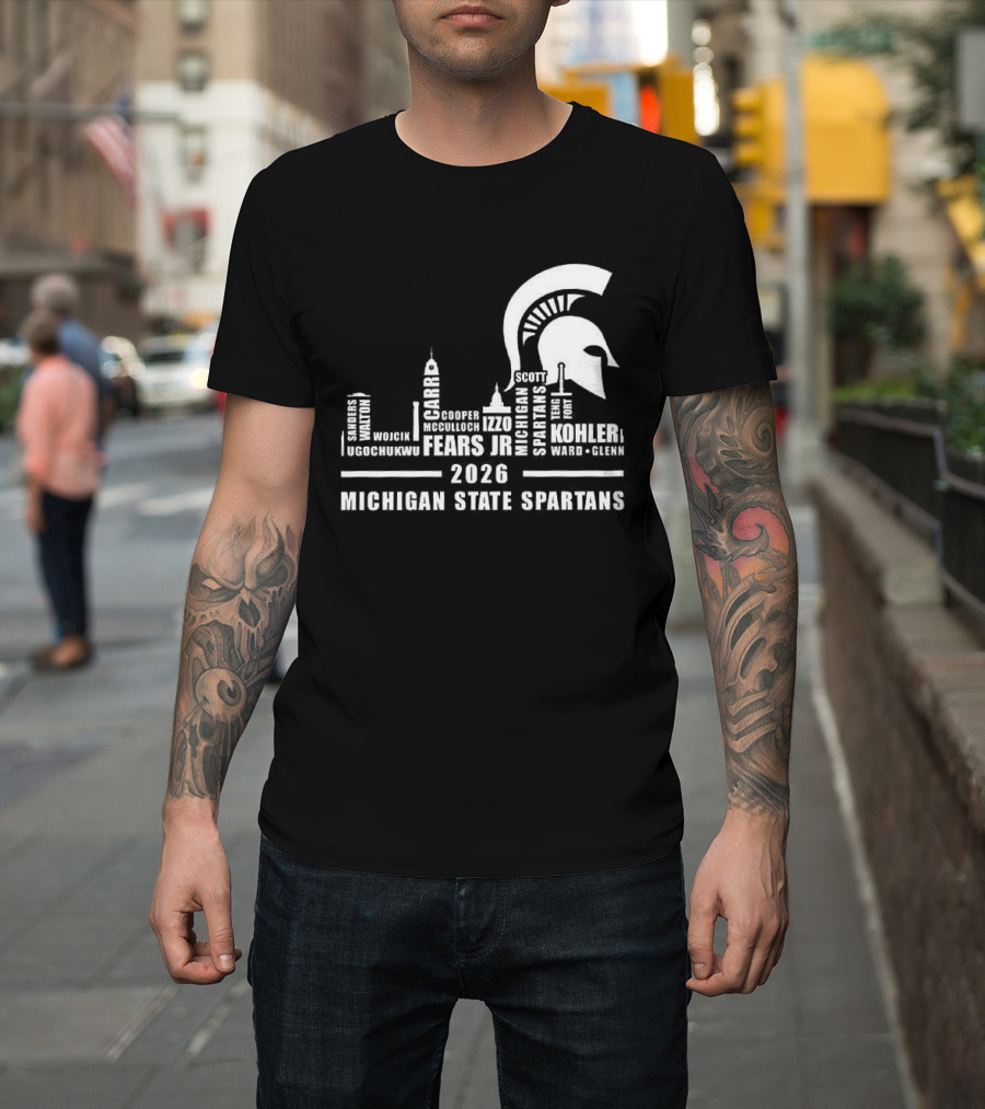 Michigan State Spartans 2026 City Skyline Buildings And Helmet T-Shirt