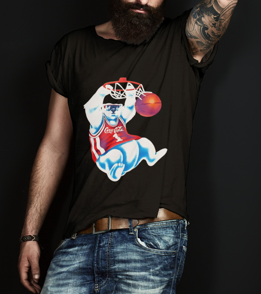Coca Cola Polar Bear Basketball Dunk Red Jersey T-Shirt